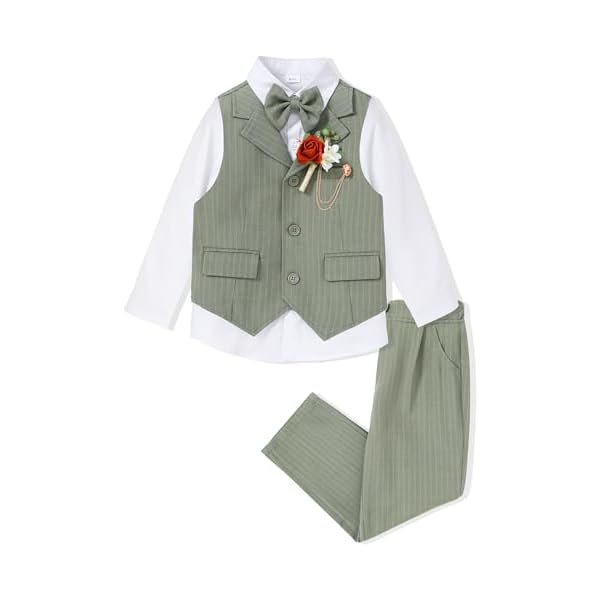 DISAUR Boys Dress Clothes 5-Piece Formal Suit Set, Vest, Pants, Dress Shirt, Bowtie and Boutonniere Kids Wedding Outfit - Image 3