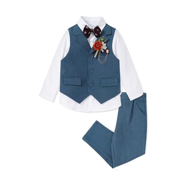 DISAUR Boys Dress Clothes 5-Piece Formal Suit Set, Vest, Pants, Dress Shirt, Bowtie and Boutonniere Kids Wedding Outfit - Image 2