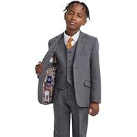 Boys Wool Herringbone Tweed Suit 3-Piece Vintage Formal Outfit for Wedding Party - Image 4