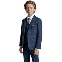 Boys Wool Blend Suit Herringbone Check Tweed Set - Image 4