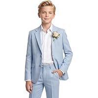 WULFUL Boys' Slim Fit Suit 3 Pieces:Jacket, Pants, Shirt,Summer Suit Set for Teens Boys Wedding Beach - Image 5