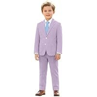 Boys Seersucker Suit 2 Piece Tuxedo for Boy Striped Blazer Pants Boys Summer Beach Wedding Suit - Image 4
