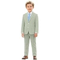Boys Seersucker Suit 2 Piece Tuxedo for Boy Striped Blazer Pants Boys Summer Beach Wedding Suit - Image 5