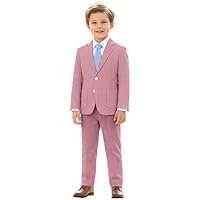 Boys Seersucker Suit 2 Piece Tuxedo for Boy Striped Blazer Pants Boys Summer Beach Wedding Suit - Image 2