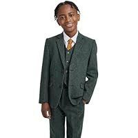 Boys Wool Herringbone Tweed Suit 3-Piece Vintage Formal Outfit for Wedding Party - Image 2