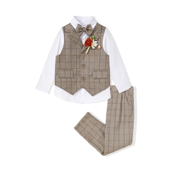 DISAUR Boys Dress Clothes 5-Piece Formal Suit Set, Vest, Pants, Dress Shirt, Bowtie and Boutonniere Kids Wedding Outfit - Image 4