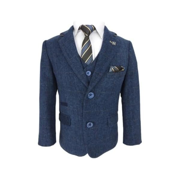 Boys Wool Blend Suit Herringbone Check Tweed Set - Image 5