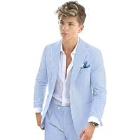 Boys Seersucker Suit 2 Piece Tuxedo for Boy Striped Blazer Pants Boys Summer Beach Wedding Suit - Image 3