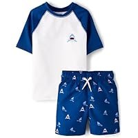 The Children's Place Boys' Short Sleeve Rashguard and Swim Trunk, 2-piece Set - Image 3