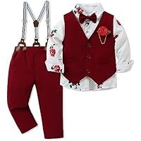 WESIDOM Toddler Boy Clothes Suit Formal Dress Shirt+Bowtie+Vest+Boutonniere+Suspender Pants Boys Gentleman Outfits Set - Image 3