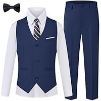 WULFUL Boys Suits 5-Pieces Formal Slim Fit Tuxedo Suit Set,Teen Suits for Wedding Ring Bearer Church Outfit - Image 3