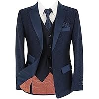 Boys Jacquard Patterned Suit Navy Blue Geometric Fashion Pageboy Wedding Occasion 3 Piece Set - Image 3