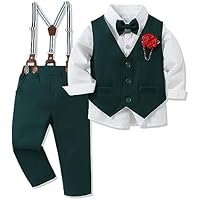 WESIDOM Toddler Boy Clothes Suit Formal Dress Shirt+Bowtie+Vest+Boutonniere+Suspender Pants Boys Gentleman Outfits Set - Image 2