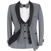 Boys’ Pageboy Slim Fit Glitter Tuxedo Suit Formal Dinner Party Prom Wedding 5 Piece Full Suit Set - Image 2