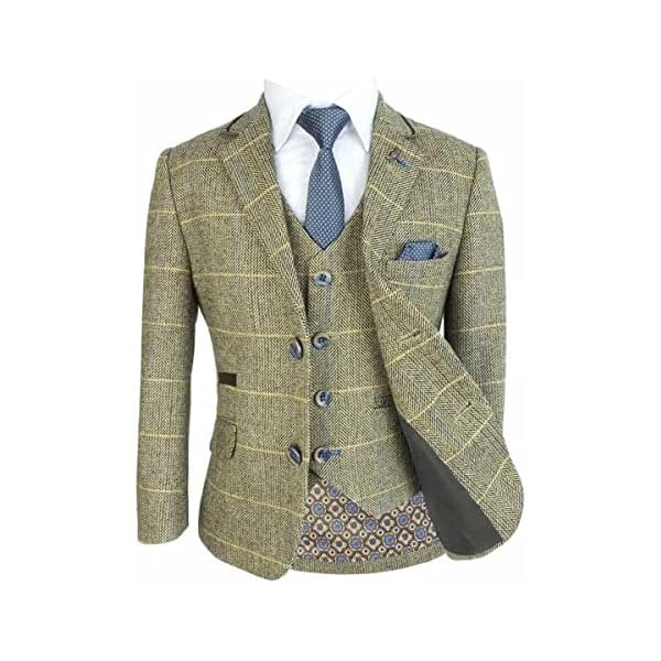 Boys Wool Blend Suit Herringbone Check Tweed Set - Image 2