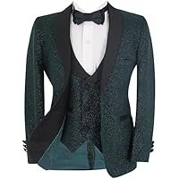 Boys’ Pageboy Slim Fit Glitter Tuxedo Suit Formal Dinner Party Prom Wedding 5 Piece Full Suit Set - Image 3