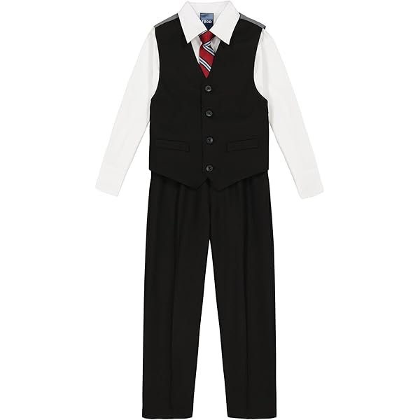 IZOD Boys' 4-piece Formal Dress Up Suit Set, Vest, Pants, Collared Shirt, and Tie - Image 2