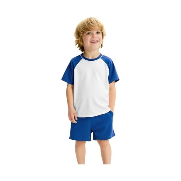 Toddler Baby Boy 2 Piece Summer Outfits Kids Colorblock Short Sleeve Raglan T Shirts and Shorts Set Clothes 1-8Y