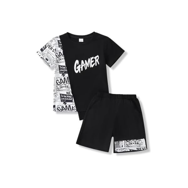 Boys 2 Piece Outfits Short Sleeve Colorblock T-shirt and Shorts Summer Casual Clothes for 6-12 Years