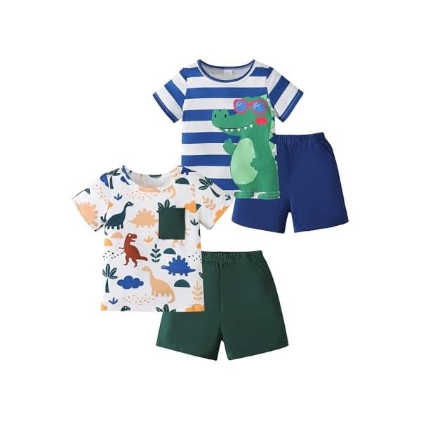Toddler Boy Clothes Summer Outfits Kids Short Sleeve T-Shirt and Shorts 4 Piece Set 2-7 Years