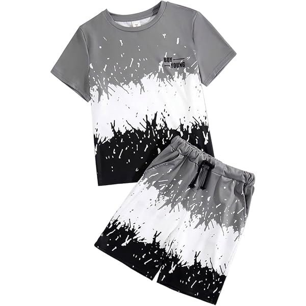Kids Tween Boy Casual Clothing Set Letter Graphic Colorblock Tee +Shorts Summer Clothing Set 4-14 Years