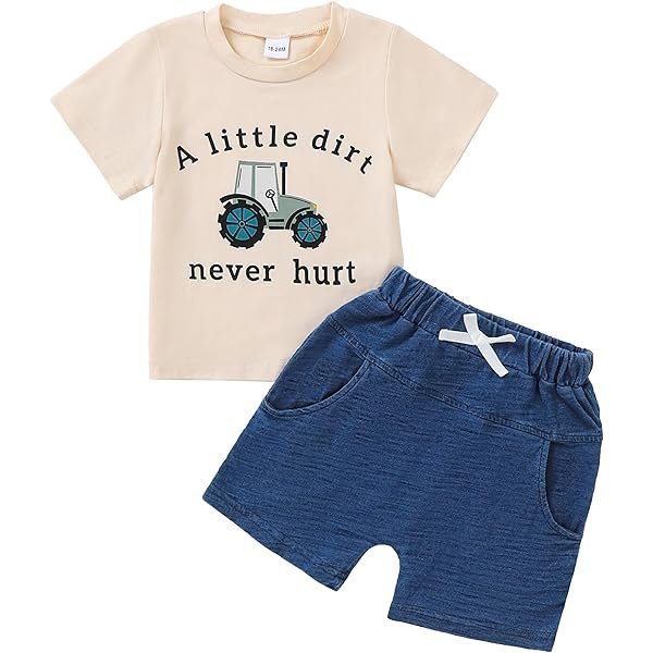 Baby Boy Summer Clothes Toddler Boy Outfits Letter Print Short Sleeve T-Shirt Denim Shorts Clothing Set 6M-4T