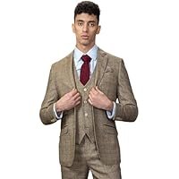Men's Boys Wool Tweed Check Suit Father & Son Tailored Fit 3 PC with Husky Sizes - Image 2