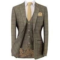 Men's Boys Wool Tweed Check Suit Father & Son Tailored Fit 3 PC with Husky Sizes - Image 3